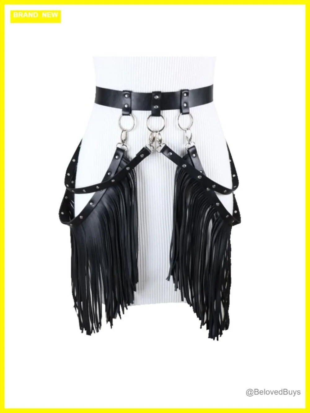 Women Faux Leather Tassel Fringe Belt Gothic Punk Waist Belt Adjustable